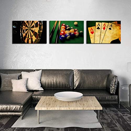 Keliour Vintage Wandkunst für Wohnzimmer Retro Poker Darts Billard Bilder Wand Kunstdruck Freizeit Sport Gemälde für Spielzimmer Mann Dekor 40x60cm/15.7"x23.6"x3 Innenrahmen