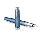 Parker IM Füller | Blaugraue Premium-Lackierung mit Chromverzierung | Füllfederhalter mit feiner Feder und blauer Tinte | Geschenkbox