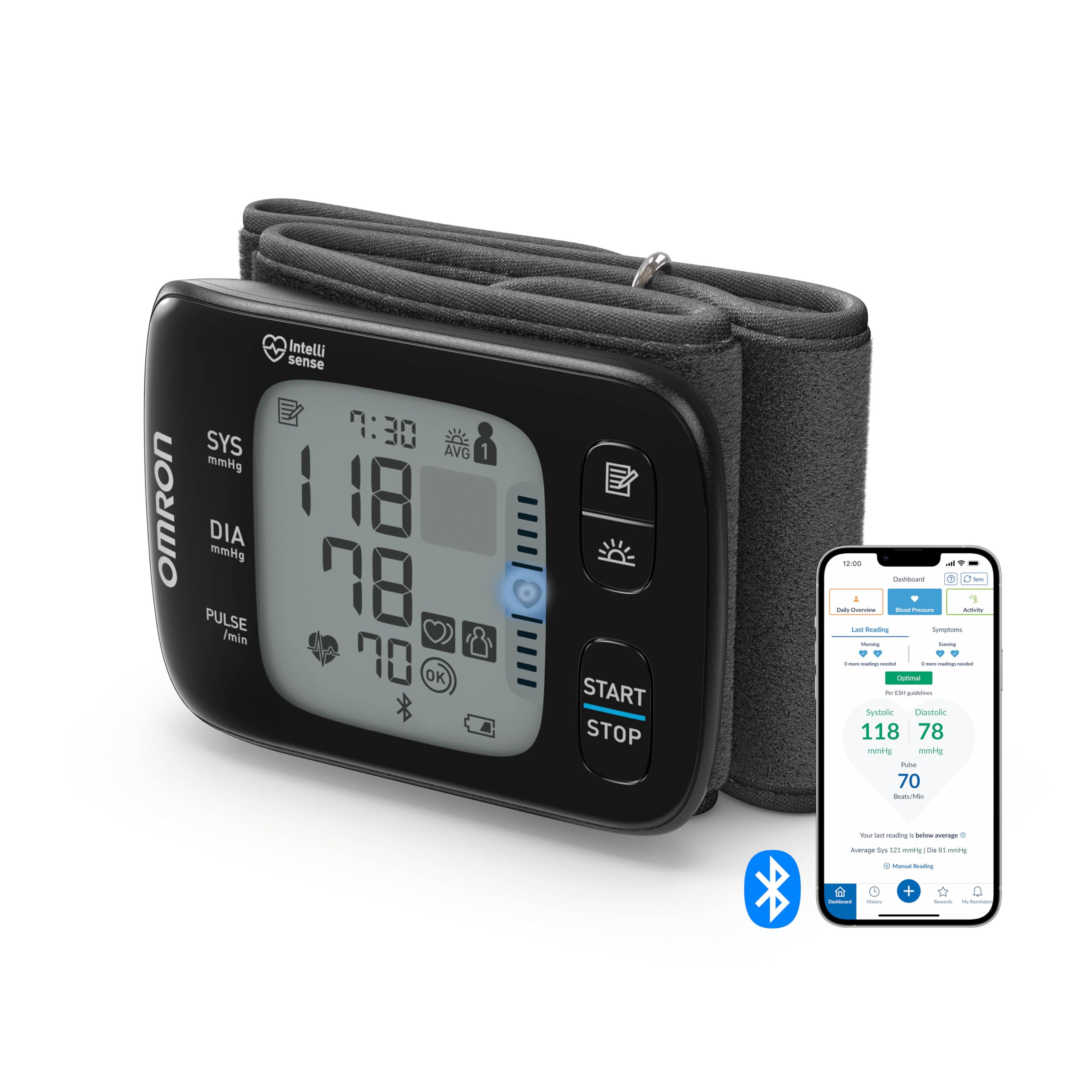 OMRON RS7 Intelli IT, digitales Handgelenk-Blutdruckmessgerät, Testsieger Stiftung Warentest 09/2020, klinisch validiert - auch bei Übergewicht, Bluetooth- und Smartphone-kompatibel