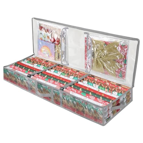 Porceosy Weihnachtsornament-Organizer, Urlaubs-Geschenkpapier-Aufbewahrungslösung, Tasche mit flexiblen Trennwänden, Taschen, großes Fassungsvermögen, langlebiger Griff, Pe-Geschenk transparent