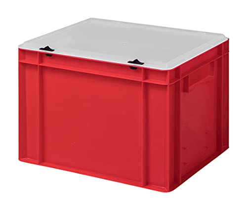 Design Eurobox Stapelbox Lagerbehälter Kunststoffbox in 5 Farben und 16 Größen mit transparentem Deckel (matt) (rot, 40x30x28 cm)