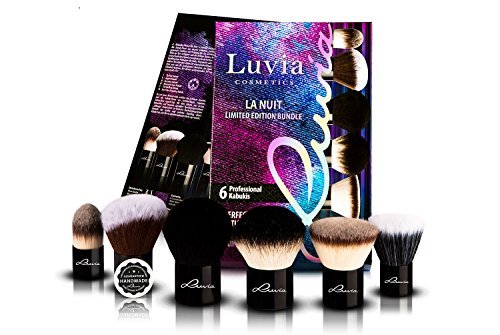 Luvia Cosmetics - La Nuit Kabuki - Make-Up Kosmetikpinsel Kabuki Set - Limited Edition in Edlem Schwarz - Liebevoll und Traditionell Handgefertigt - Veganes und Natürliches Haar