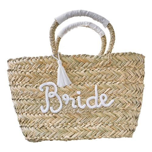 Miss Lovely Korbtasche BRIDE (Braut) Strandtasche/Partytasche für Junggesellinnenabschied JGA & Hochzeit aus Rattan/Farbe creme & weiß