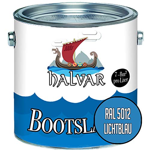 Halvar Bootslack Blau RAL 5000-5024 Yachtlack MATT Bootsfarbe PU-verstärkt für Holz & Metall verstärkt extrem belastbar hochelastisch Schiffslackierung (2,5 L, RAL 5012 Lichtblau)