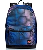 Seven Wende-Rucksack, aus nachhaltigem Stoff, Geräumige Schultasche für Teenager, Mädchen & Jungen, 2 Muster, für Schule, Sport&Freizeit, Doubleface; mit Ledplatte, blau/schwarz, CYBERSPACE