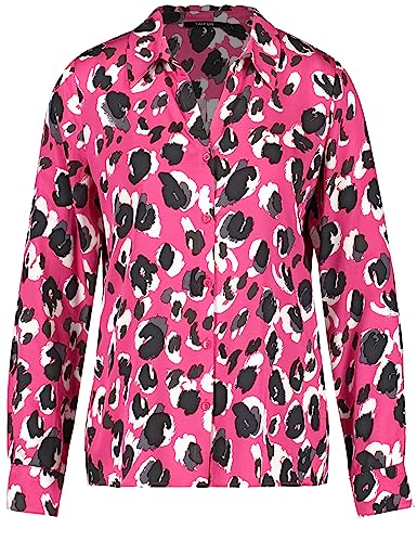 Taifun Damen Bluse mit Animal-Print Langarm, Manschetten Bluse Langarm Bluse Animal-Print Luminous Pink Gemustert 38