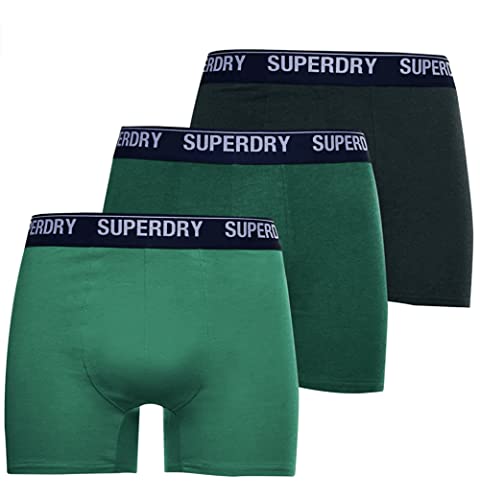 Superdry Mens Multi Triple Pack Boxer Shorts, Enamel/Oregon/Bright Green, Large
