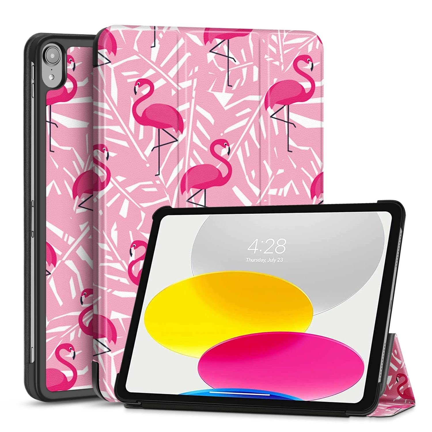 TNP Schutzhülle für iPad 10. Generation 2022,11 Zoll iPad Hülle mit schlanker Schale und dreifach faltbarer Smart-Standhülle – Schutzhülle aus TPU für iPad der 10. Generation,Wachmodus, Pink Flamingo