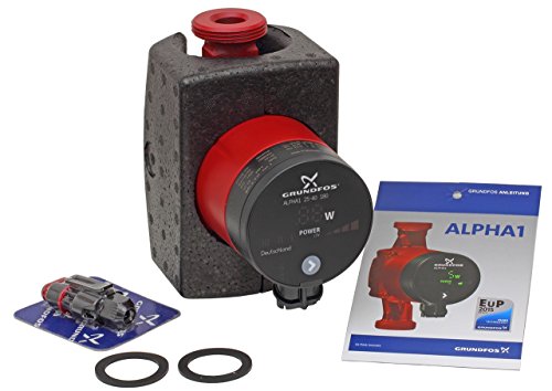 Grundfos Heizungspumpe Alpha1 25-40, energiesparende Kreiselpumpe, für die Umwälzung von Wasser in Heizungsanlagen, elektrischer und thermischer Schutz, 98460745