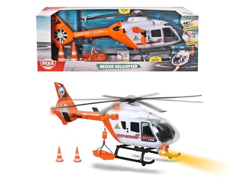 Dickie Toys 203719016 Rettungshelikopter mit Licht & Sound, drehender Rotor, Seilwinde, 64 cm, Mehrfarbig