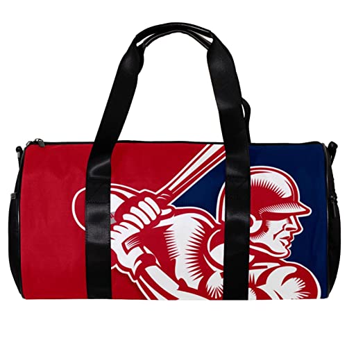 Runde Sporttasche mit abnehmbarem Schultergurt, Baseballspieler, Training, Handtasche, Übernachtungstasche für Damen und Herren, mehrfarbig, 45x23x23cm/17.7x9x9in