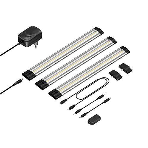 parlat LED Unterbau-Leuchte Siris, Touch-Dimmer, flach, 30cm, 330lm, warm-weiß, 3er Set
