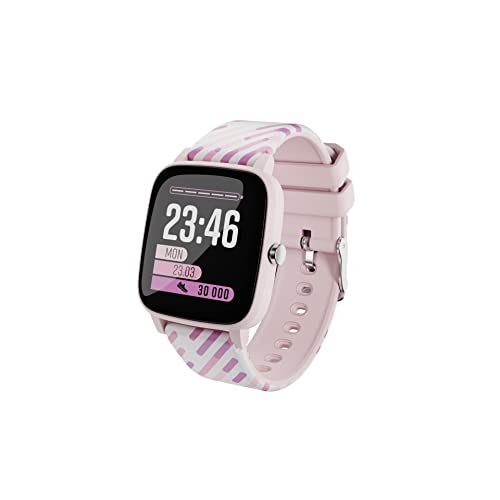 LAMAX BCool Smartwatch für Kinder mit Laufzeit bis zu 7 Tage, Schrittzähler, Pulsmesser, Schlafanalyse, IP68, 4 Wissensspiele, Zwei Uhrbänder inkludiert, deutsche Sprache (Pink)