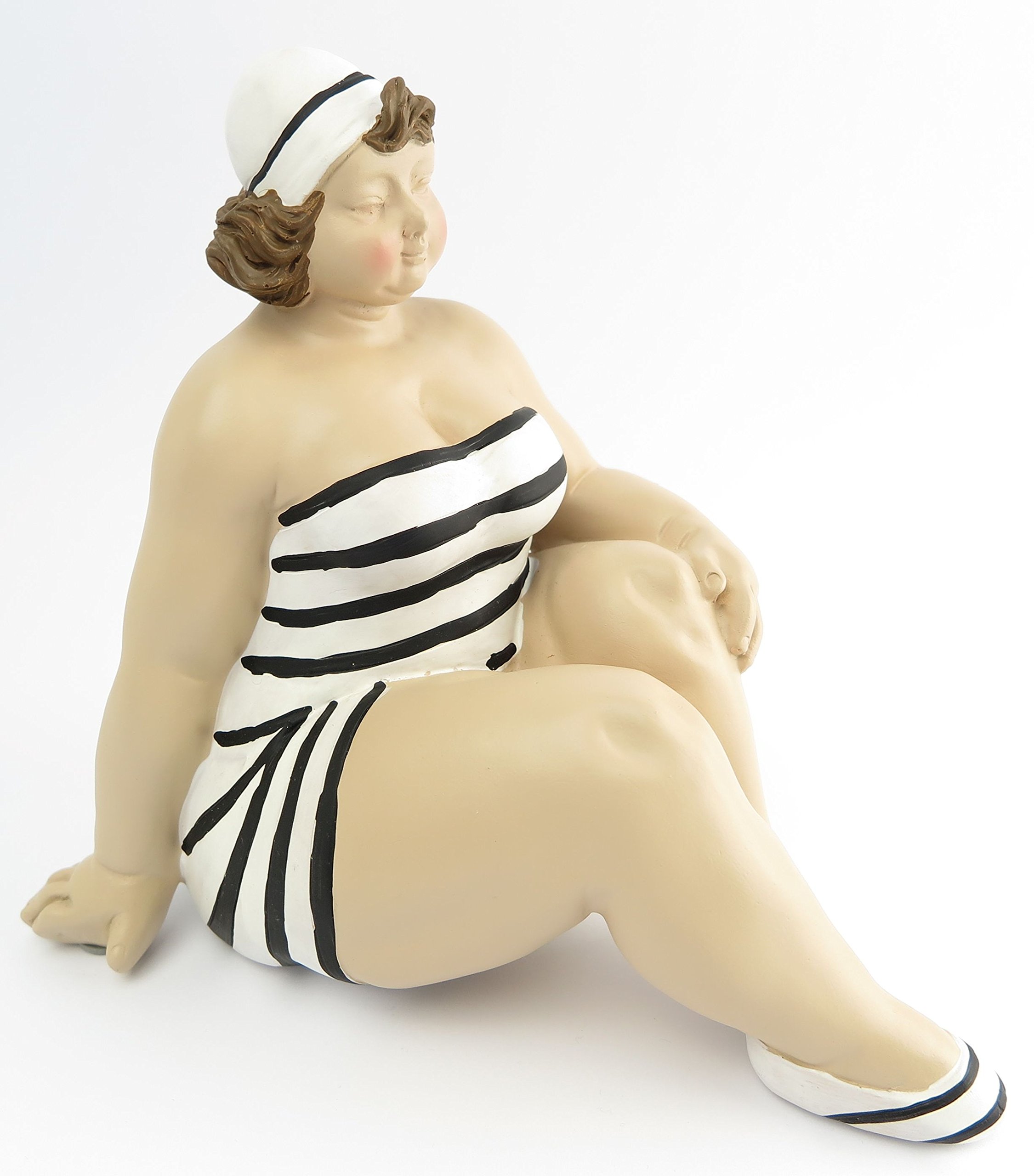 Dekofigur Mollige Frau Badeanzug Retro Art Frauenfigur Dicke Badepuppe Figur Akt Baddeko Badezimmer Deko