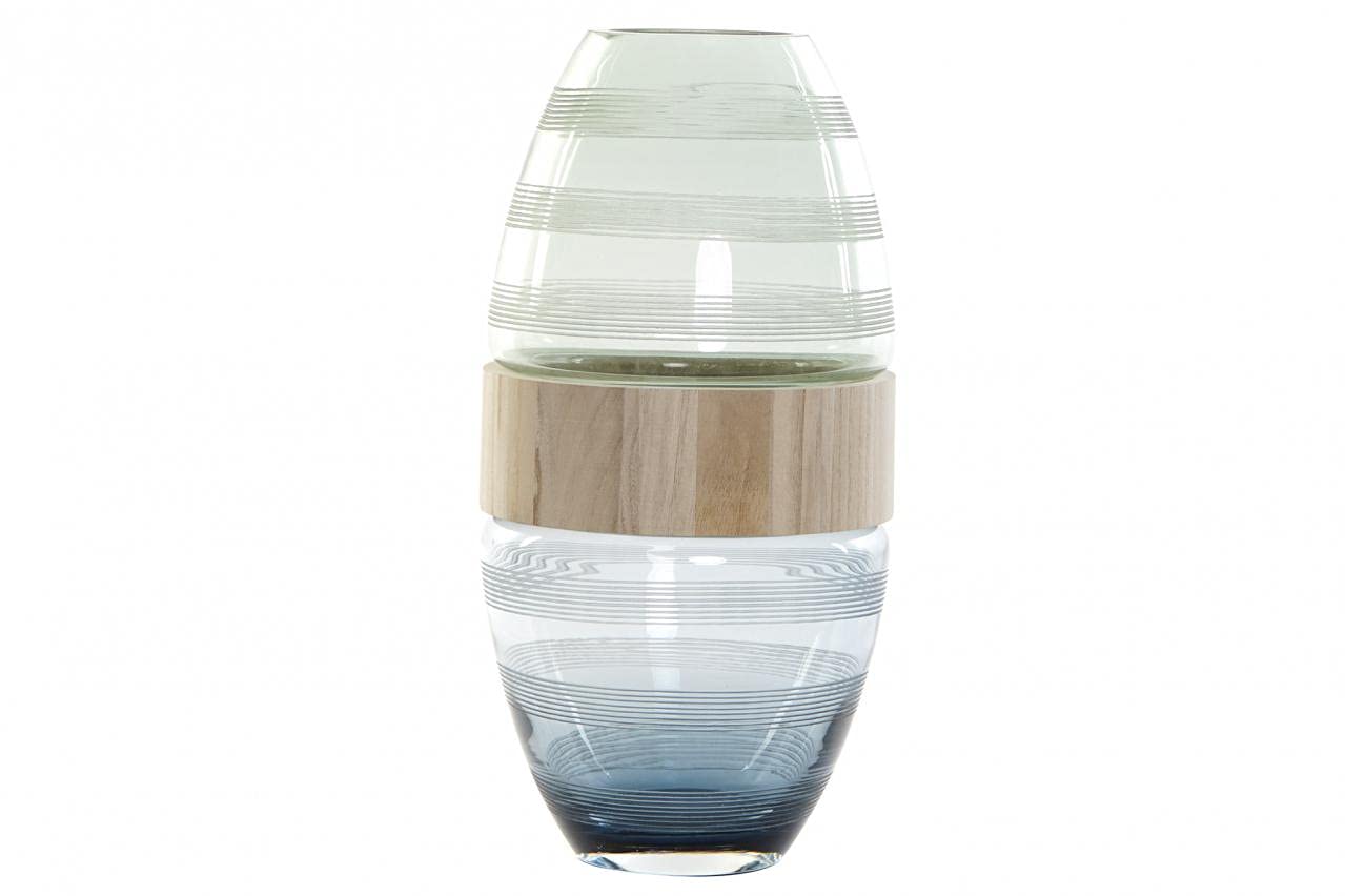 Vase aus Glas und Holz, Marineblau, 18 x 18 x 36 cm (Referenz: JV-174996)