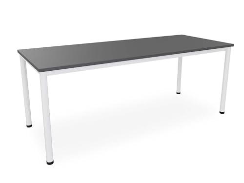 Dila GmbH Schreibtisch/Besprechungstisch in verschiedenen Größen und Farben weißes Metallgestell Konferenztisch (B: 200 cm x T: 80 cm, Anthrazit)