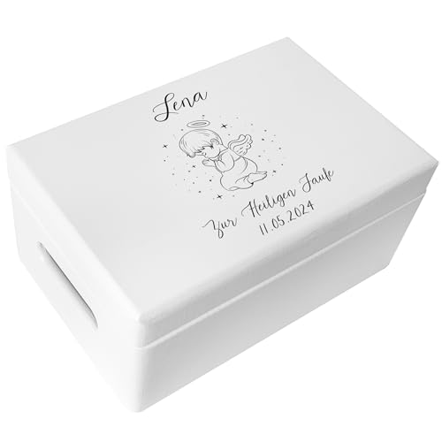 Creative Deco Weiß Personalisiert zur Taufe Geschenk für Mädchen und Junge | Mehrere Taufe Motive | Holzkiste Erinnerungsbox | Individuelles Geschenk Spielzeugkiste Holzbox mit Deckel | Spardose