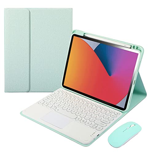 Bueuwe Hülle mit Tastatur für Xiaomi Pad 5/5 Pro, 7-Farbige Hintergrundbeleuchtete Tastatur Mit Touchpad, Stifthalter, Abnehmbare Bluetooth-Tastatur,Green with Mouse
