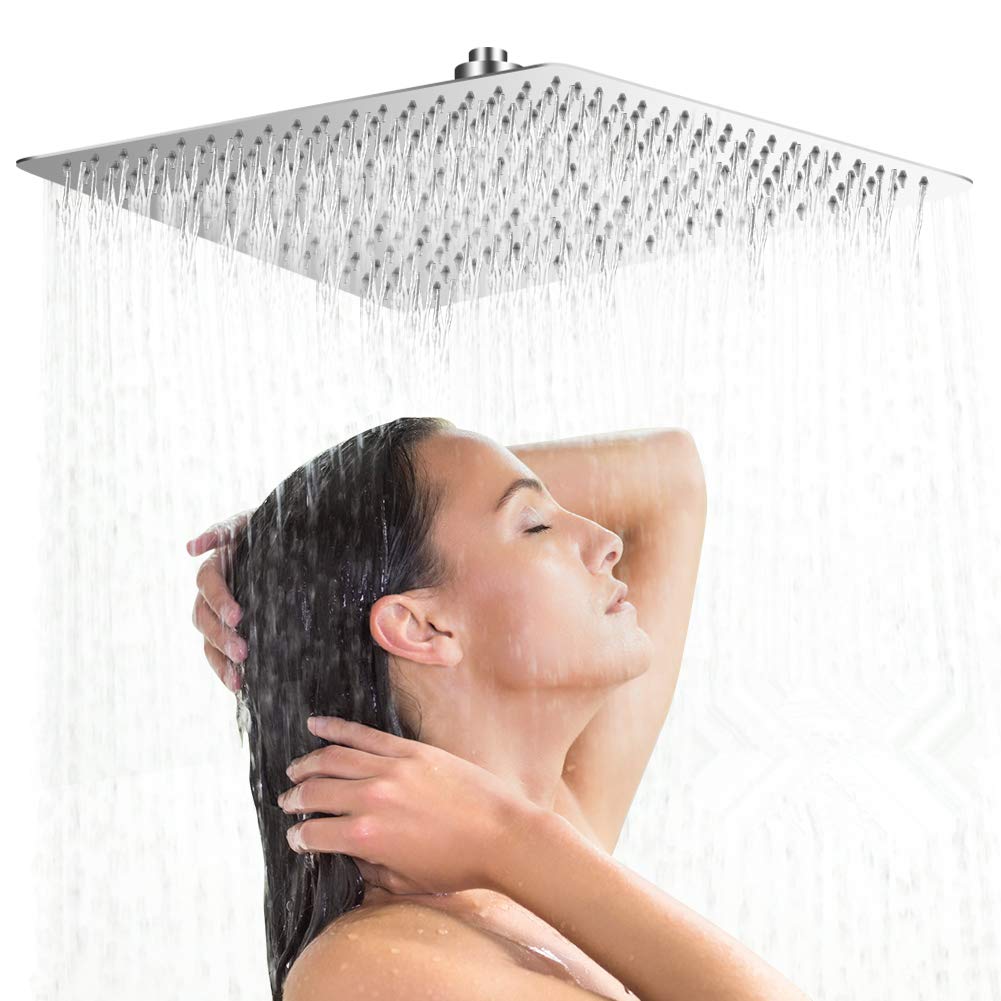 Regendusche Duschkopf Edelstahl, 20 Zoll Quadrat Wasserfall Regenduschkopf Ultradünnes Design mit Anti-Kalk-Düsen Duschkopf 50 x 50 cm