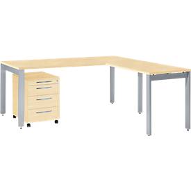 Schäfer Shop Select Komplettset LOGIN, Schreibtisch B 1800 mm, mit Anbautisch, mit Rollcontainer
