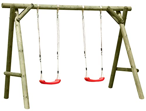 Gartenpirat Schaukel Classic Doppelschaukel Typ 1.2 L240 x B190 x H220 cm Kiefer kesseldruckimprägniert Kinderschaukel mit Zwei roten Schaukelsitzen und Schaukelhaken Outdoor