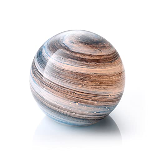 Auraglow Handgefertigte geblasene Glaskunst Planet LED Tisch-Stimmungslampe, schnurlos, batteriebetriebenes Licht, [Neptune]