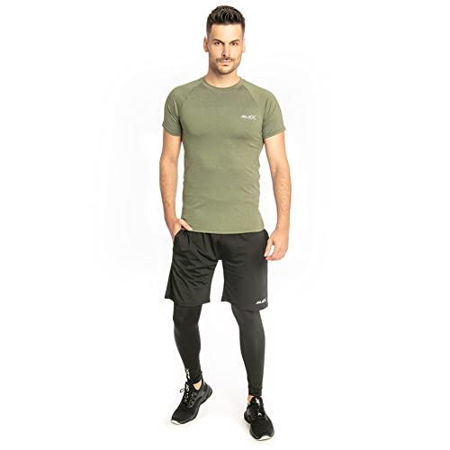 JELEX Sportinator Herren 3-teiliges Fitness-Set bestehend aus Shirt, Leggings und Shorts, für alle Sport- und Fitnessaktivitäten. In den Größen S bis XXL, in Blau, Rot oder Grün (Grün, XL)