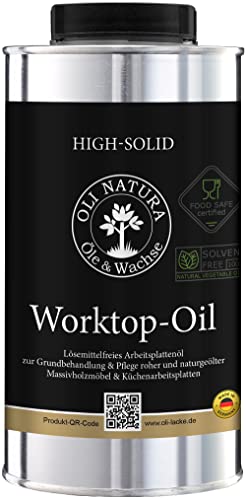 OLI-NATURA Worktop-Oil - Profi-Arbeitsplattenöl (500 ml), lebensmittelecht-zertifiziert, lösemittelfrei für Wohn-& Gastrobereich in Küche & Bad