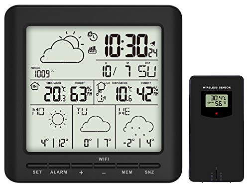 infactory Temperatur Datenlogger: WLAN-Funk-Wetterstation mit Außensensor, LCD-Display, Wettertrend, App (Thermometer WLAN)