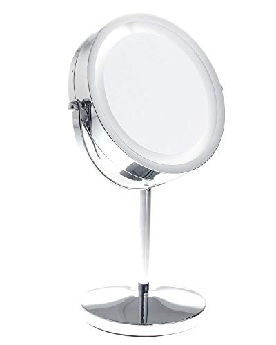 TUKA-i-AKUT Beleuchtet LED Kosmetikspiegel 5X Vergrößerung, 7" Schminkspiegel Badzimmerspiegel für Make-up Rasieren, Doppelseitiger Rasiersipegel, Batteriebetrieben, Verchromt, TKD3145-5x
