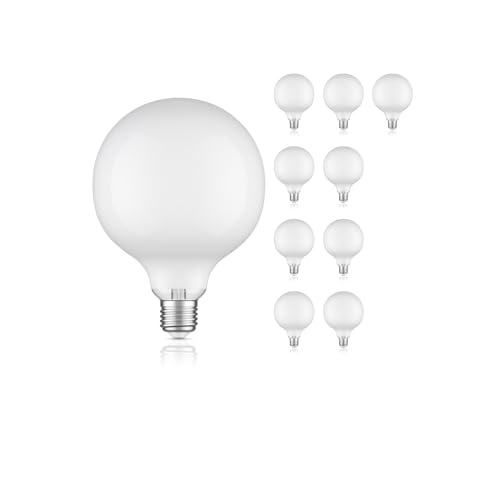 ledscom.de E27 LED Leuchtmittel, G125, warmweiß (2700K), 6,2W, 845lm, Milchglas extra matt, 10 Stk.