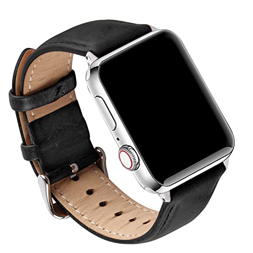 GerbGorb Apple Watch Armband Leder Kompatibel für Apple Watch 49mm 45mm 44mm 42mm Schnellverschluss Retro Armband Vintage Leder für iWatch Ultra/SE2/SE/8/7/6/5/4/3/2/1 Schwarz