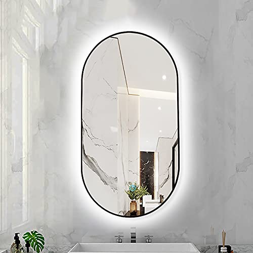 ZYLEDW Ovaler Beleuchteter LED-Badspiegel mit Sensor-Touch-Steuerung, 3-Farben-Dimmfunktion, Wandmontierter LED-Make-up-Spiegel mit Hintergrundbeleuchtung und Rahmen Aus Aluminiumlegierung, 50X100CM