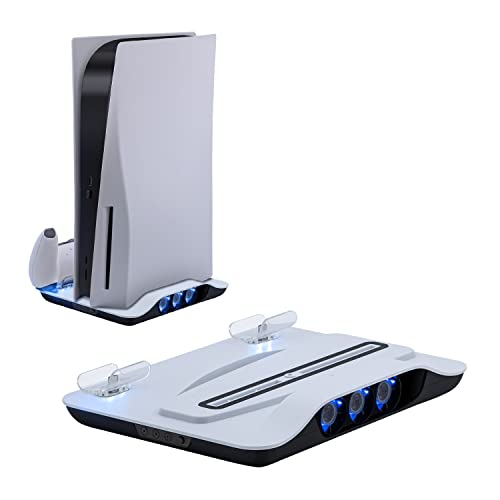 Mcbazel Kühlender Vertikaler Ständer Multifunktions-Ladeständer für PS5 DE/UHD-Konsole/DualSense Wireless Controller – Weiß