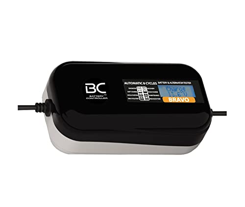 BC Battery Controller BC BRAVO 2000, Digitales Batterieladegerät und Erhaltungsladegerät mit LCD, Batterie- und Ladesystem-Prüfgerät für alle 12V Blei-Säure Autobatterien und Motorradbatterien, 2 Amp