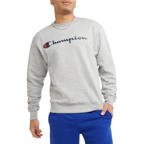 Champion Herren Graphic Powerblend Fleece Crew Sweatshirt, Oxford Grey Script, Small