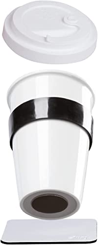 Porzellan TO-GO-CUP inkl. metallischen Nano-Gel-Untersetzer WHITE