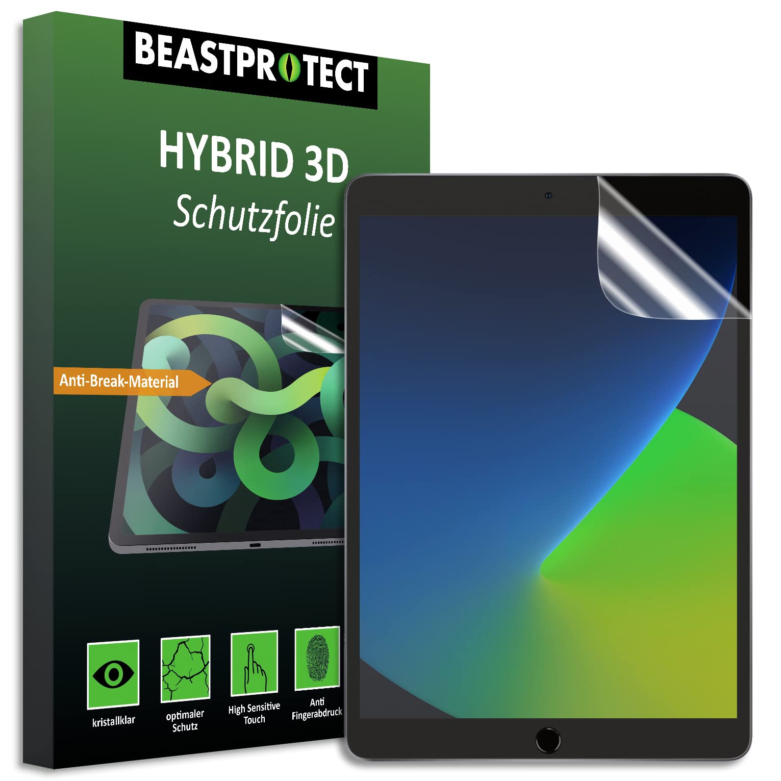 Arktis Beastprotect HYBRID 3D [Full Cover] Schutzfolie kompatibel mit iPad 10,2 Zoll [inkl. Aufbringhilfe] [100% blasenfrei] [hüllenfreundlich] unzerbrechlicher Displayschutz