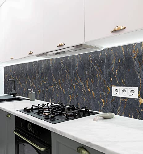 Küchenrückwand mit schwarzem Marmor Motiv | selbstklebend-Folie | Wandtattoo | Küche | Klebefolie | Tapete-selbstklebend | Küchen Zubehör | Displayhersteller