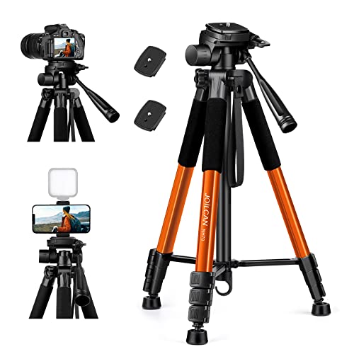 JOILCAN Stativ Kamera 165cm(65in), Aluminium Leichtes Dreibein Stative mit Tragetasche für Canon Nikon Sony DSLR Kamera, Handy Stativ mit Handyhalterung für Smartphone, Tragfähigkeit 5,5KG, Orange