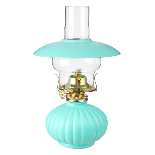 amanigo 28cm Glas Petroleumlampe Kamin Klarglas Öllicht mit dekorativer Abdeckung Nostalgische Notöllampe Traditionelle Glasbutterlampe for drinnen und draußen (Color : Green)