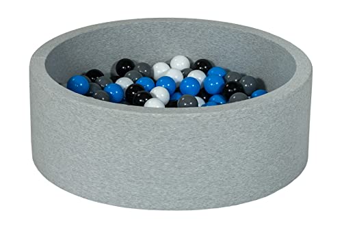 Velinda Bällebad Ballpool Kugelbad Bällchenbad Bällchenpool Kinder Pool mit 200 Bällen (Farbe der Bälle: schwarz, weiß, blau, grau)