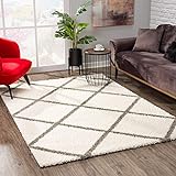 SANAT Madrid Shaggy Teppich - Hochflor Teppiche für Wohnzimmer, Schlafzimmer, Küche - Creme, Größe: 140x200 cm