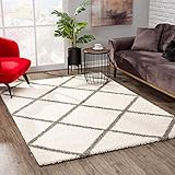 SANAT Madrid Shaggy Teppich - Hochflor Teppiche für Wohnzimmer, Schlafzimmer, Küche - Creme, Größe: 200x290 cm