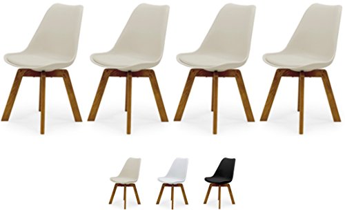 Tenzo Cleo 3340-354 4er-Set Designer Stühle, Holz, Warm Grey, 82 x 48 x 54 cm (Hxbxt), Kunststoffsitzschale mit Kunstledersitzkissen, Warm Grey/Eiche, Polypropylen