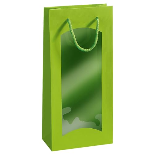 Flaschen-Tragetaschen mit Linienprägung Ausführung 2 x 0,75 l / 1,0 l Sichtfenster ja Breite + Falte 17 + 8,5 Höhe 36 Maß cm Farbe hellgrün, 20 Stück