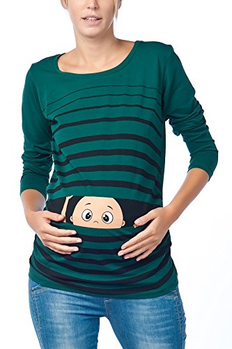 Witzige süße Umstandsmode T-Shirt mit Motiv Schwangerschaft Geschenk - Langarm (Large, Dunkelgrün)