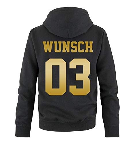 Comedy Shirts - Wunsch - Herren Hoodie - Schwarz/Gold - Gr. L