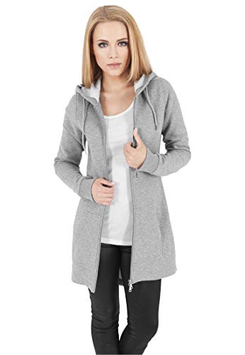 Urban Classics Damen Sweatjacke Ladies Sweat Parka, lange Kapuzenjacke im Stil eines Zip Hoodie - Farbe grau, Größe XL