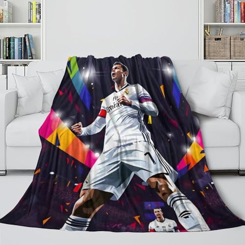 REIPOL Fußball Pelzige Decke - Ronaldo Flanell Decke Für Kinder Jungen Erwachsene - Flauschige Decke Für Sofa Bett Stuhl Krippe Dekor - Geschenkidee Zu Weihnachten Geburtstag 60x80inch(150x200cm)